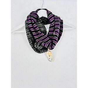 Mudd Infinity Scarf Striped Knit Black Purple Gray